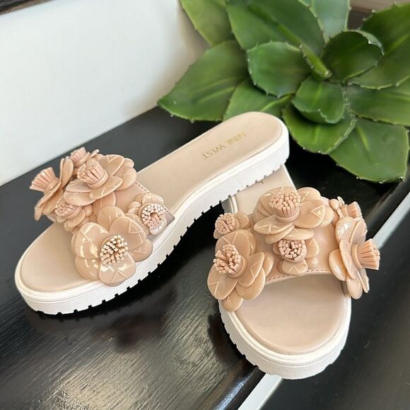 New Nine West NWRelly slip on sandal slide floral women’s 7 M neutral with box - Picture 8 of 8